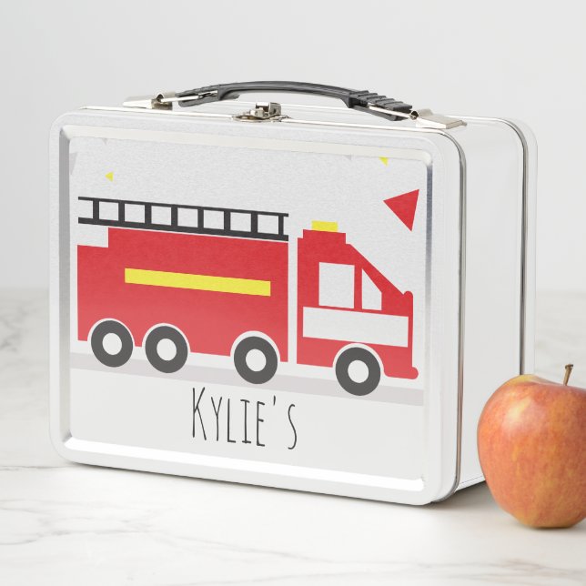 Kids Firetruck Fun Back to School Name Metal Lunch Box (In Situ)