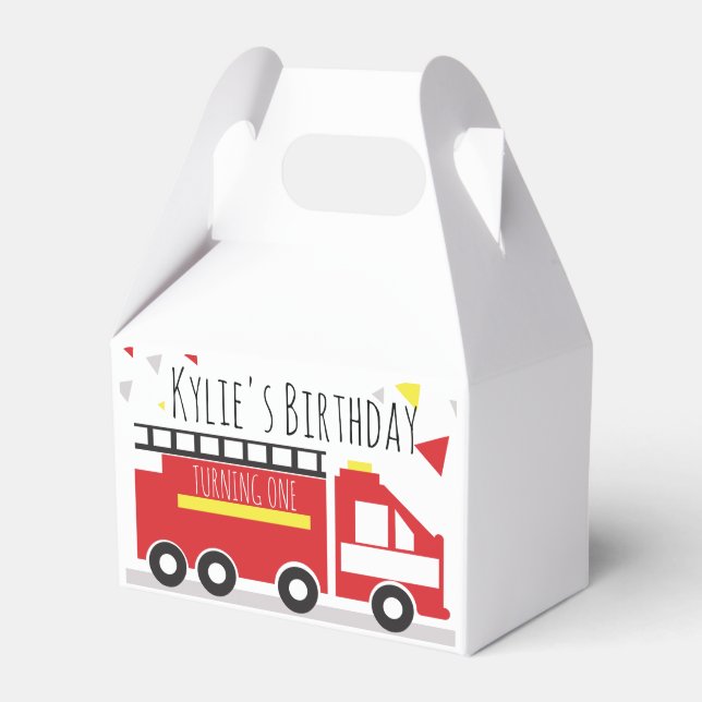Kids Firetruck Fun Confetti Birthday Name    Favour Box (Front Side)