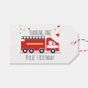 Kids Firetruck Fun Confetti Birthday Name Gift Tags