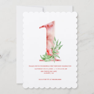 Kids First Birthday Floral Art Deco Birthday Party Invitation