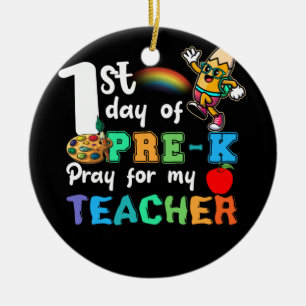 Kids First day of Pre K Pray For My Teacher Rainbo Ceramic Tree Decoration