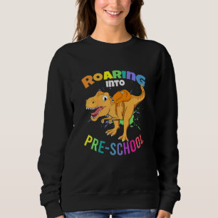 Kids First Day Of Preschool Boy Dino Roaring Into Sweatshirt