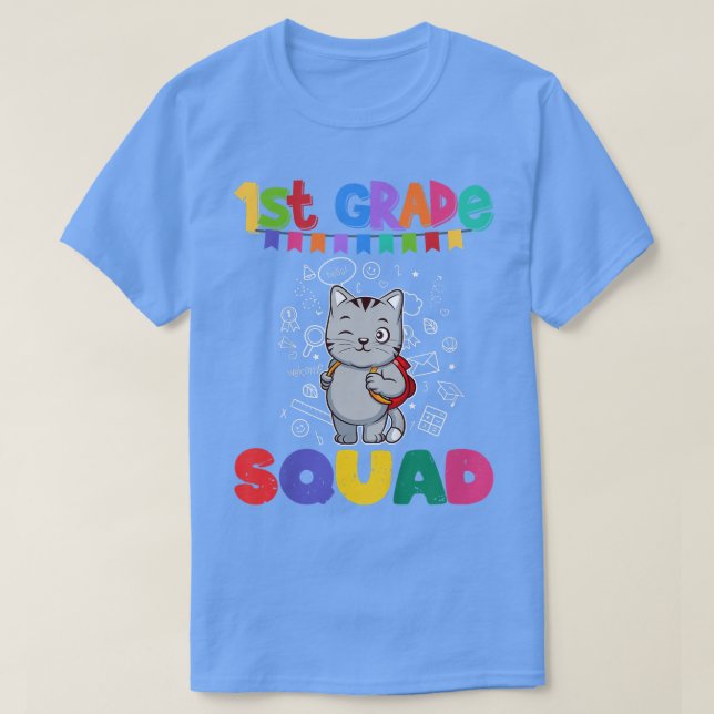 Kids First Grade Squad Funny Cat Kitten Elementary T-Shirt (Design Front)