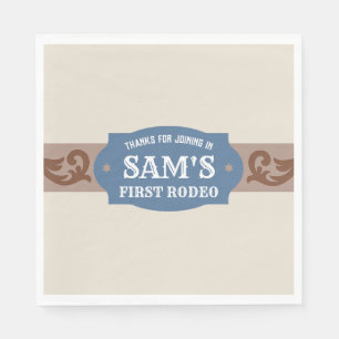 Kids FIrst Rodeo Blue/Brown Western Birthday Party Napkin