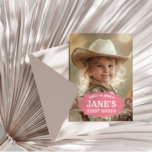 Kids FIrst Rodeo Pink/Brown Western Photo Thank You Card