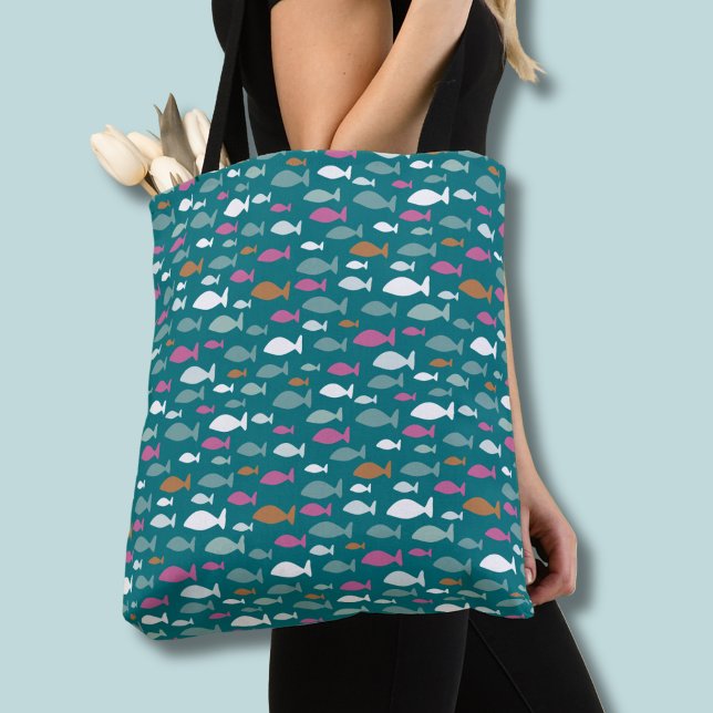 Kids Fish pattern Tote Bag (Fish Shoal green tote bag)