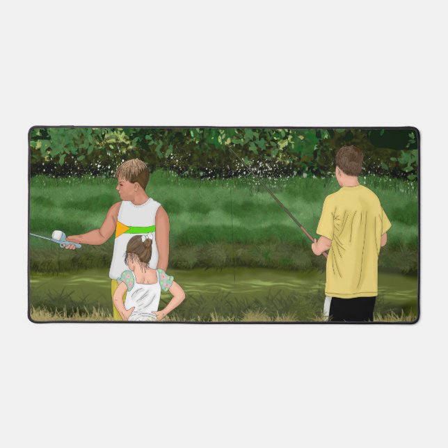 Kids Fishing at the Local Pond Desk Mat (Front)