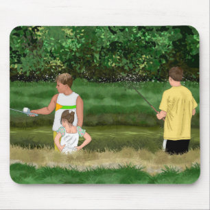Kids Fishing at the Local Pond Mouse Mat