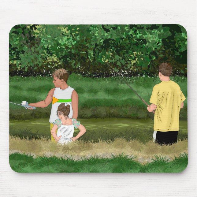 Kids Fishing at the Local Pond Mouse Mat (Front)
