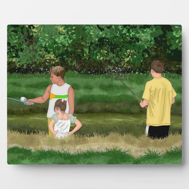 Kids Fishing at the Local Pond Plaque (Front)