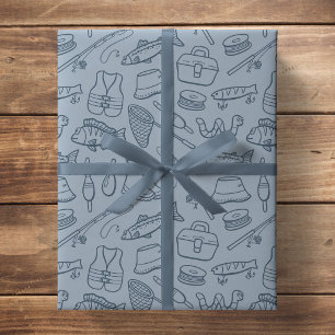Kids Fishing Gear Fish Angler Hiking Camping Blue Wrapping Paper