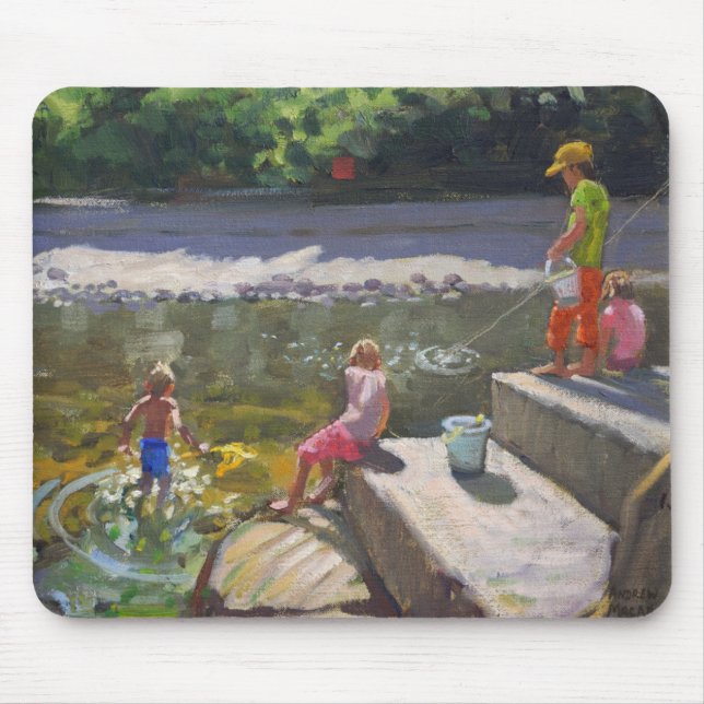 Kids fishing Looe Cornwall 2014 Mouse Mat (Front)