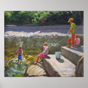 Kids fishing Looe Cornwall 2014 Poster
