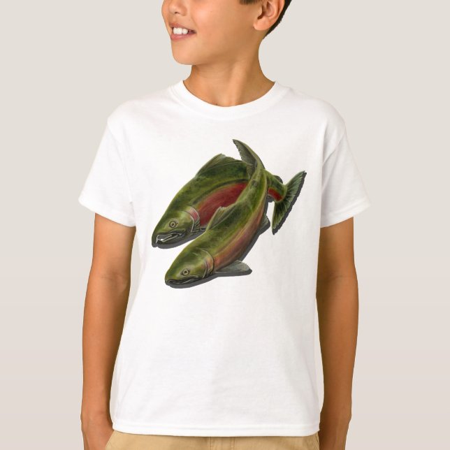 Kids Fishing T-shirt Cool Coho Salmon Fish Shirts (Front)