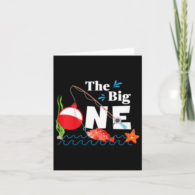 Kids Fishing The Big One Year 1st First Birthday L Card (Front)