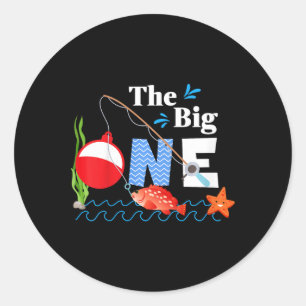 Kids Fishing The Big One Year 1st First Birthday L Classic Round Sticker