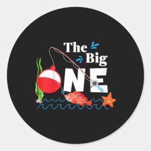 Kids Fishing The Big One Year 1st First Birthday L Classic Round Sticker