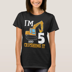 Kids Five 5yr 5th Birthday Digger Boy Construction T-Shirt