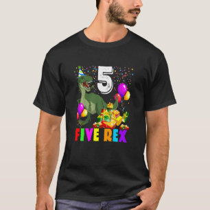 Kids Five Rex 5th Birthday Dinosaur 5 Year Old Bo T-Shirt