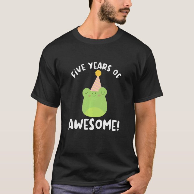 Kids Five Years Of Awesome Frog Fifth Birthday 5 Y T-Shirt (Front)