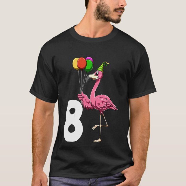 Kids Flamingo Birthday 8 Flamingo Theme 8th Birthd T-Shirt (Front)