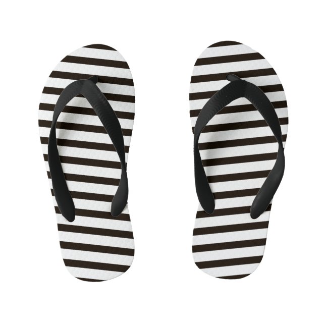 Kids Flip Flops-Black & White Stripes Kid's Flip Flops (Footbed)