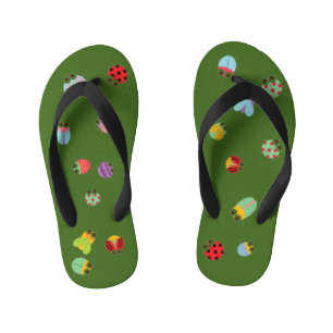 Kids Flip Flops - Bugs Burnt Green