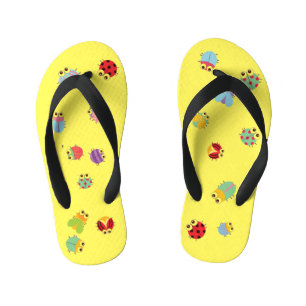 Kids Flip Flops - Bugs Pale Yellow