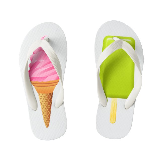 Kids Flip Flops - Pink Ice Cream + Green Ice Lolly (Footbed)
