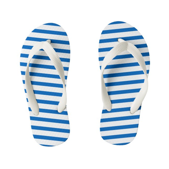 Kids Flip Flops-Royal Blue & White Stripes Kid's Flip Flops (Footbed)