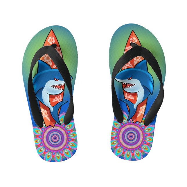 Kids Flip Flops Shark surf hippy boho (Footbed)