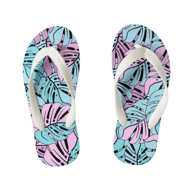 Kids Flip Flops-Tropical Leaves Kid's Flip Flops (Footbed)