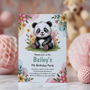 Kids Floral Panda Jungle Birthday Party Invitation