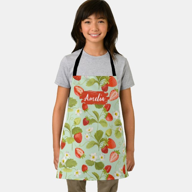 Kids Floral Personalised Apron, Cook Baking BBQ  Apron (Insitu)