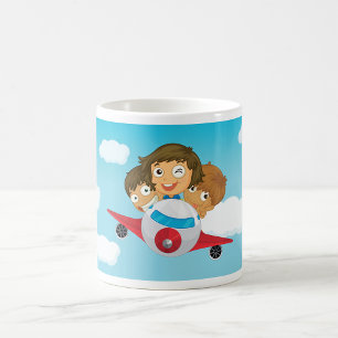 Kids Flying Aeroplane Cartoon Fun Aviation Coffee Mug
