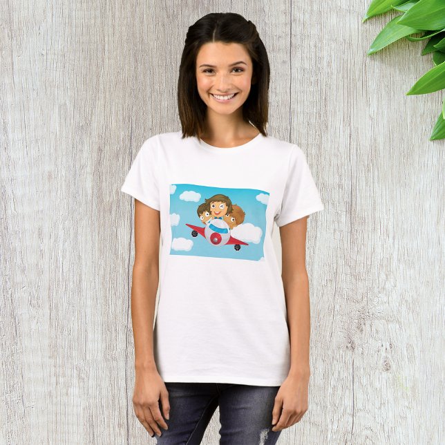 Kids Flying Aeroplane Cartoon Fun Aviation T-Shirt (Creator Uploaded)