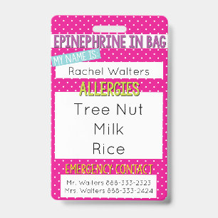 Kids Food Allergy Medical Allergy Alert ID Badge
