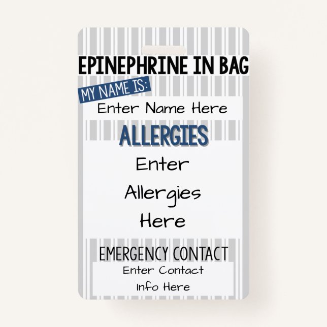 Kids Food Allergy Medical Allergy Alert ID Badge (Front)