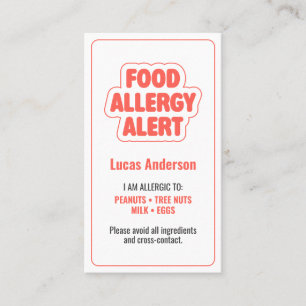 Kids Food Allergy Warning Calling Card