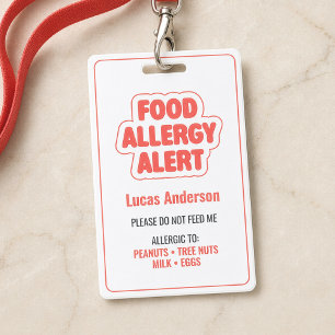Kids Food Allergy Warning Medical ID Badge