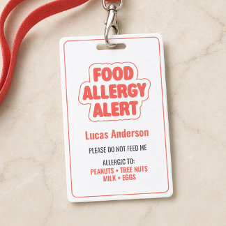 Kids Food Allergy Warning Medical ID Badge