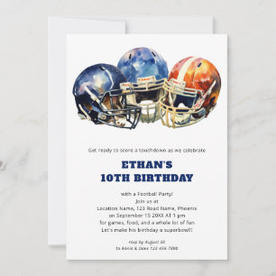 Kids Football Birthday Red Blue Invitation