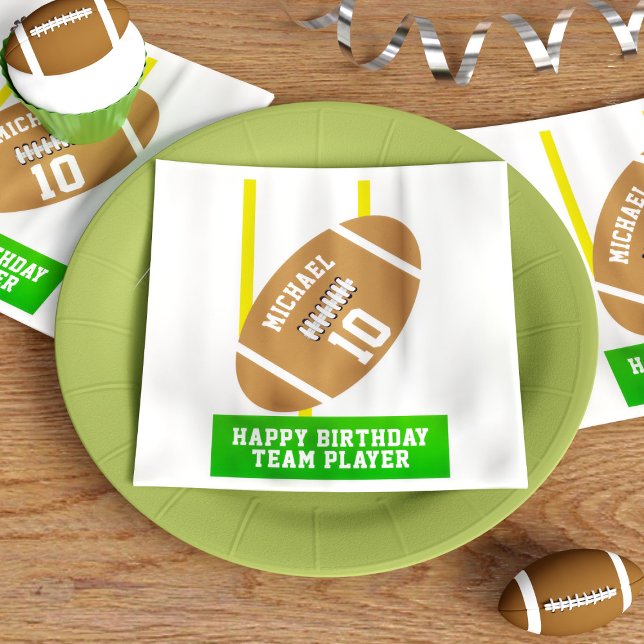 Kids Football Sports Birthday Team Player Napkins (Fun napkins for your football themed birthday party. Just add your text)