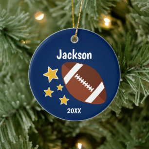 Kids Football Stars Blue Personalised Ceramic Tree Decoration