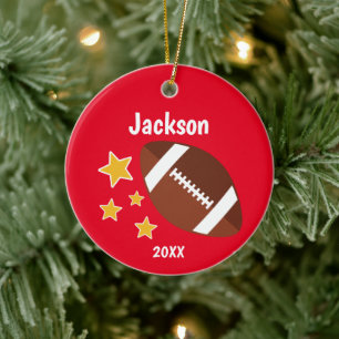 Kids Football Stars Red Personalised Ceramic Tree Decoration