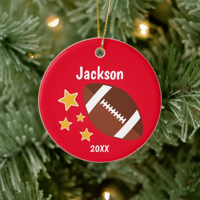 Kids Football Stars Red Personalised Ceramic Tree Decoration (Tree)