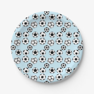Kids football theme party soccer balls blue paper plate