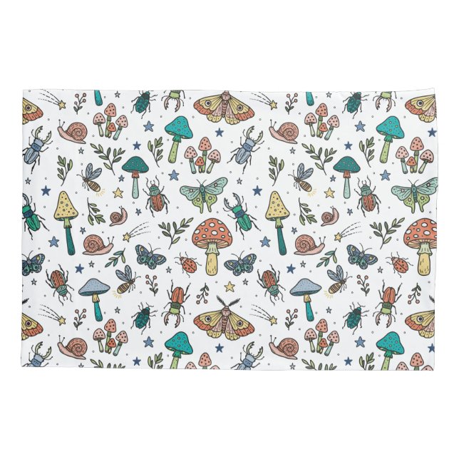 Kids Forest Bugs and Mushrooms  Pillowcase (Back-Left)