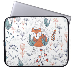 Kid's forest illustration, foxes and flowers. laptop sleeve