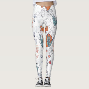 Kid's forest illustration, foxes and flowers. leggings